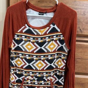 Cruel Girl Rust Geometric Long Sleeve Top